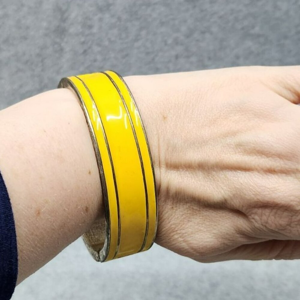 Yellow & Silver plate Hinged‎ Bangle Bracelet